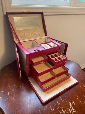 Red Multi-Drawer Jewelry Organizer Box with Mirror